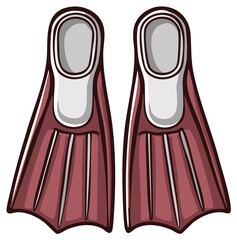 Fototapeta premium Cartoon illustration of a pair of red and white swimming flippers for underwater activity