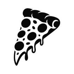 Dripping pepperoni pizza slice icon in black and white