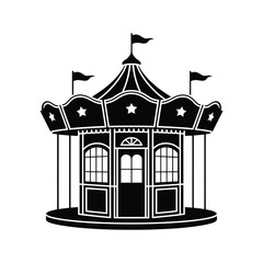 Classic black and white carousel illustration for amusement parks and fairs © ariyan