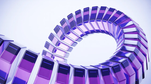 3D spiral of glossy purple-blue translucent cubes on white background