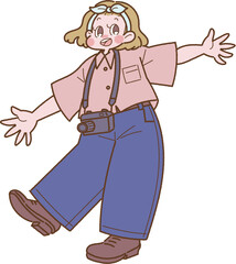 カメラを下げた女性のイラスト