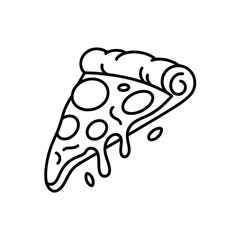 Hand drawn outline of a delicious pepperoni pizza slice with dripping cheese