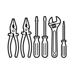Collection of hand tools including pliers screwdrivers and adjustable wrench