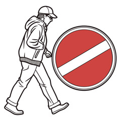 man holding stop sign