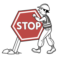 man with stop sign