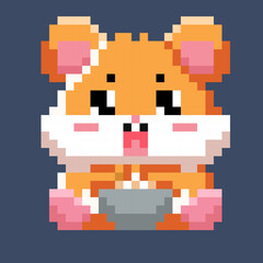 Cute Pixel Hamster Eating Noodles Kawaii Animal Pixel Art