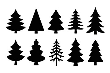 Obraz premium Christmas tree silhouette set isolated on transparent background for design