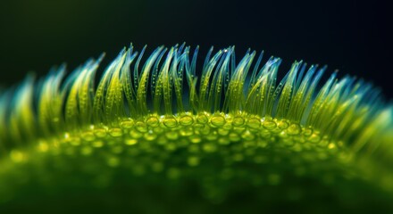 Abstract Microscopic Algae Colony with Glowing Blue Tips

