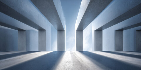 Obraz premium Abstract Interior Space with Vertical Beams and Striking Sunlight Passage