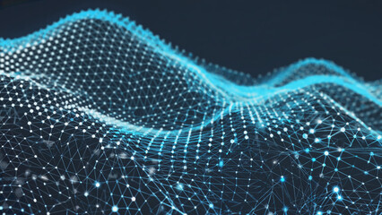 Abstract Glowing Network of Blue Points and Lines on Dark Background