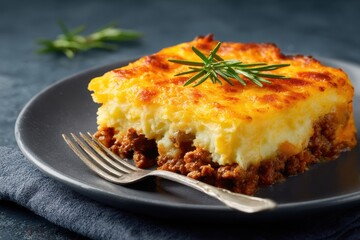 Shepherd's Pie: Traditional Casserole with Beef and Lamb, Topped with Cheesy Potato Gratin