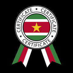 Vector illustration of Suriname ribbon certificate on black background.