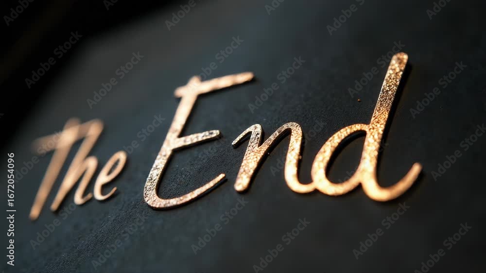 Poster close-up of the word 'the end' written on a black surface, useful for designs and concepts related t