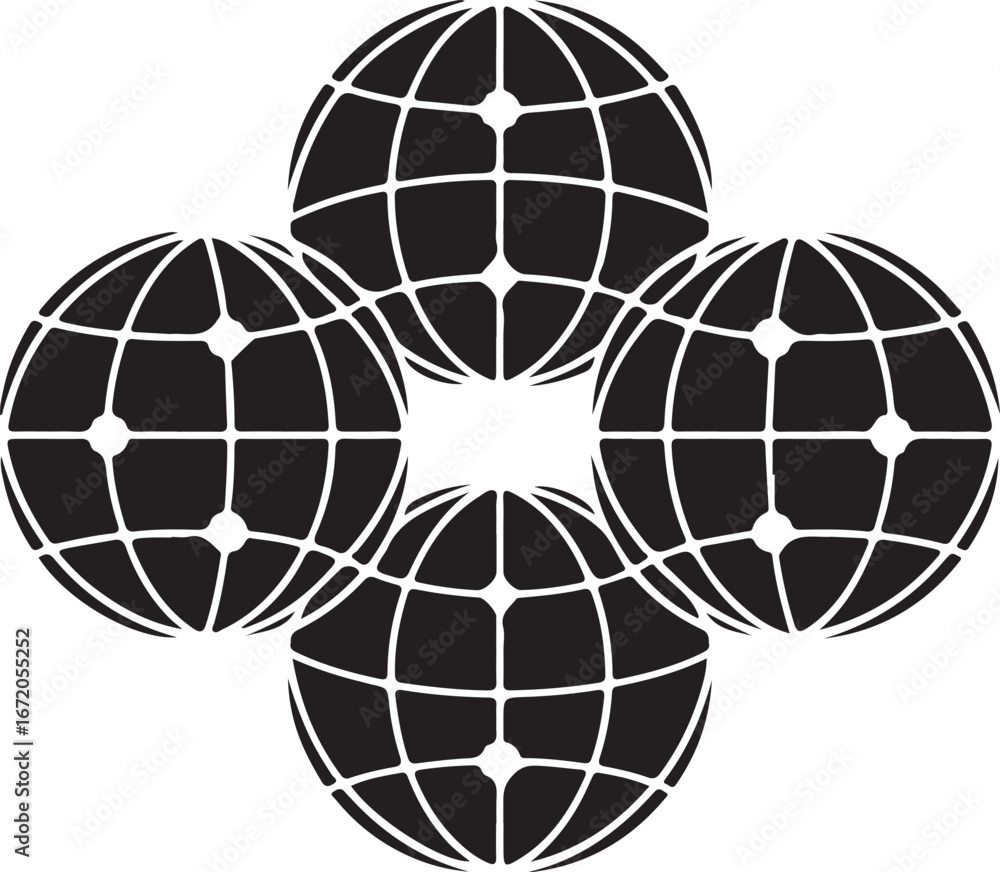 Poster silhouette vector three globe and network icons.