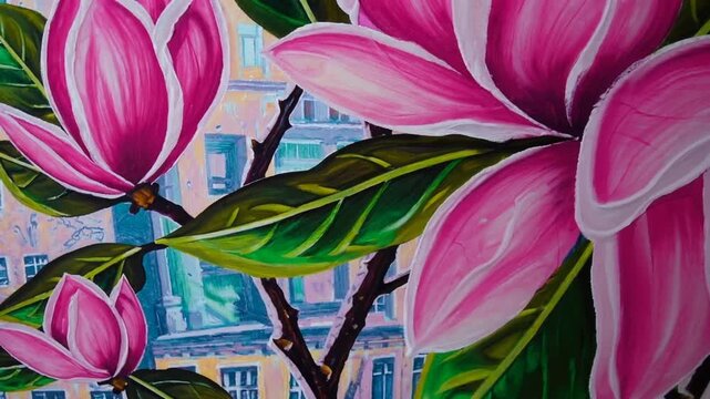 Vibrant and Colorful Artistic Depiction of Flowering Tree Leaf in Wide Format