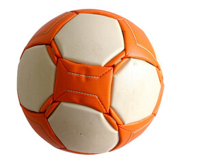 Orange and White Leather Soccer Ball Isolated on a transparent Background