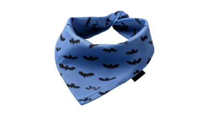 Blue halloween bandana with black bat pattern isolated on transparent background