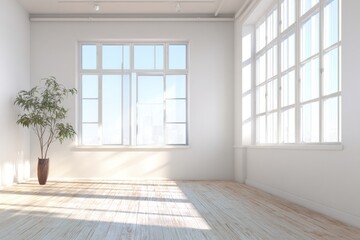Fototapeta premium Bright, sun-drenched room with large windows
