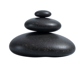 Stacked Black Zen Stones Balanced on Transparent Background