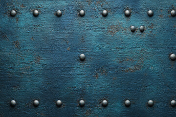 Blue metal plate background with rivets texture grunge design