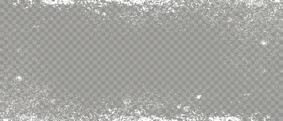 Ice frozen effect frame with frosty border on transparent background. Winter frozen snowy window frame template.  Vector illustration