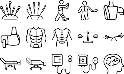 Set of Rehabilitation Icons on White Background