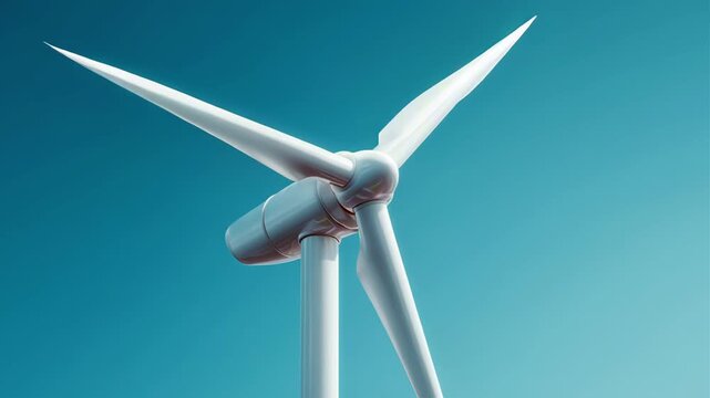 Modern Wind Turbine Rotating against Blue Sky 4K.