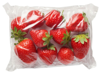PNG Plastic wrapping over a strawberries strawberry fruit plant.