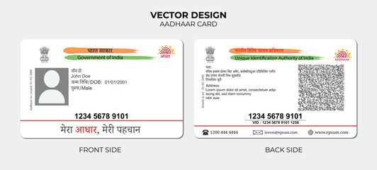 Editable Aadhaar Card New Version Vector Template – Indian Government ID Design for Mockups and UI Kits