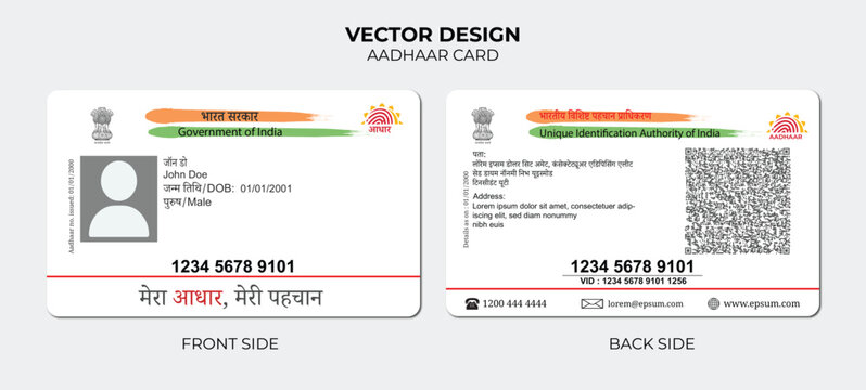 Editable Aadhaar Card New Version Vector Template – Indian Government ID Design for Mockups and UI Kits