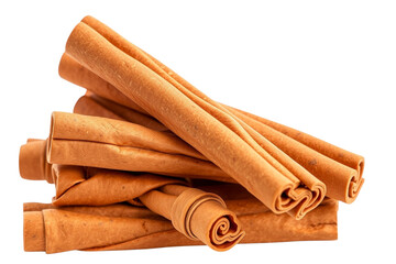 Stack of Dried Cinnamon Stick Quills Isolated on a transparent Background