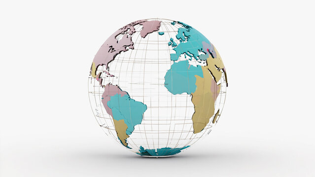 Colorful Earth Globe with Wireframe on White Background