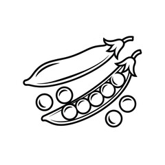 Simple line drawing of fresh peas in a pod