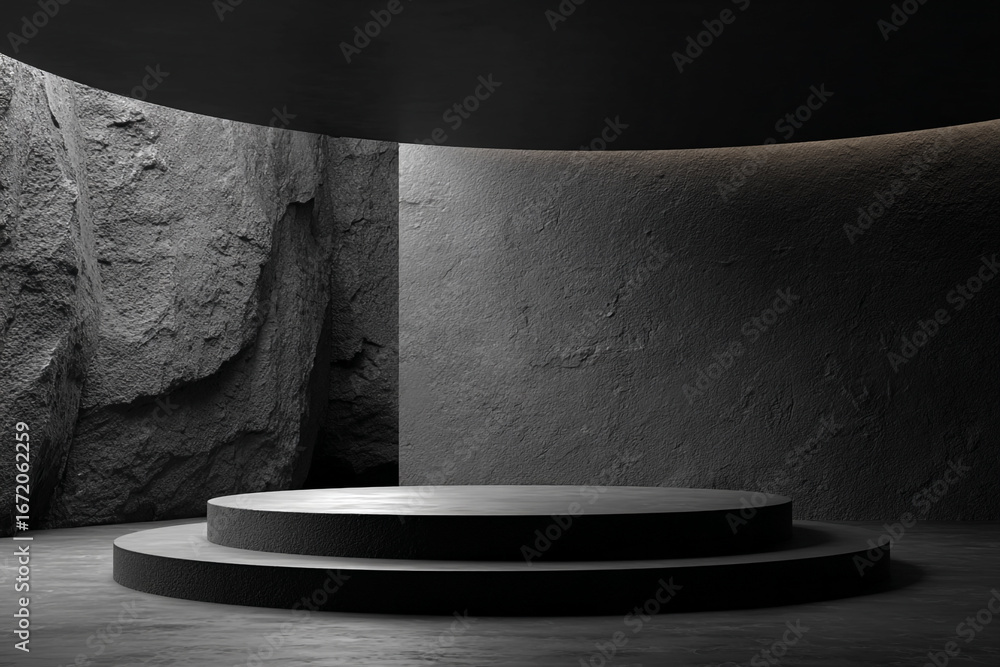 Aufkleber dark stone background with two tiered circular display platform