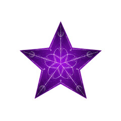Purple Pentagram Star with Sacred Geometry Glowing Mystical Spiritual Design Element Vector Illustration