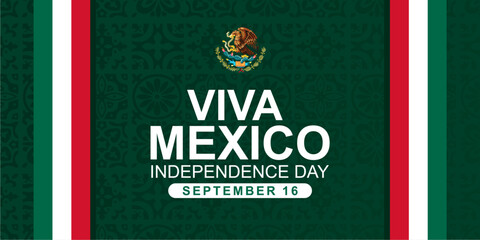 16 De Septiembre Independencia De México, means Mexico Independence Day 16th September. Banner with landmarks silhouettes and ornament patterns illustration. Great for cards, posters, banners