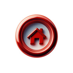 Red house icon inside a circular frame isolated on transparent background