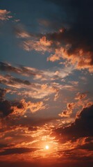 Fototapeta premium Fiery Sunset Sky Dramatic Cloudscape Golden Hour