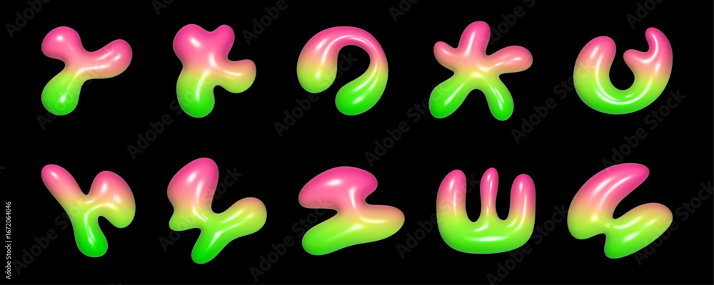 Poster a collection of abstract 3d liquid shapes display a mesmerizing blend of vibrant colors and reflecti
