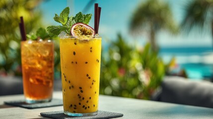 Passion fruit cocktail tropical beach drinks summer refreshment