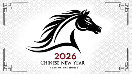 A black horse silhouette with the year 2026 for the chinese new year celebration
