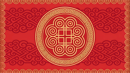 A red and gold chinese traditional pattern background with a circular design