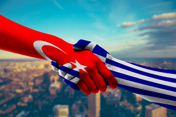 Shaking hands Turkey and Greece