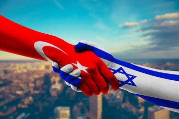 Shaking hands Turkey and Israel