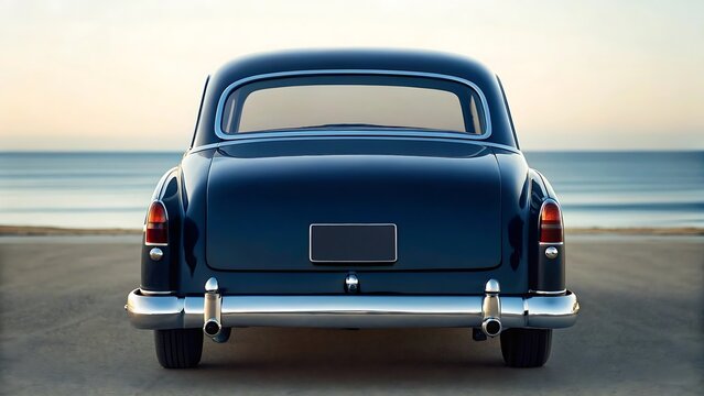 Fototapeta Deep navy vintage car rear view polished chrome taillights