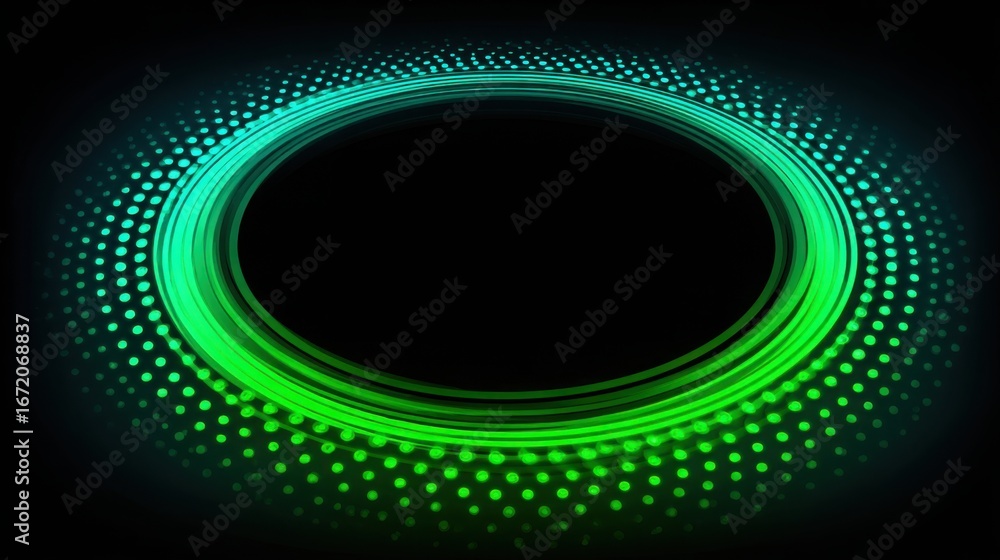 Poster mesmerizing green neon circle illuminating against a deep black background for quantum-assisted fib 