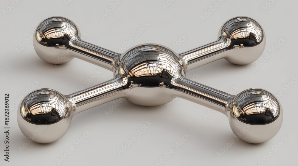 Poster sleek metal object resting on a white surface showcasing quantum calculated fiber anchor correlation