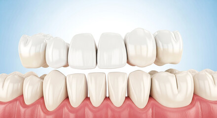 Explore a realistic 3D model of human dentition showcasing healthy teeth gums and dental restorations like braces and crowns emphasizing oral health and smile aesthetics