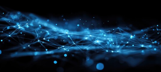 Abstract network of interconnected points and lines in a dark blue tone