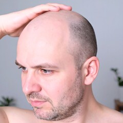 Obraz premium Close-up of a man with a shaved head